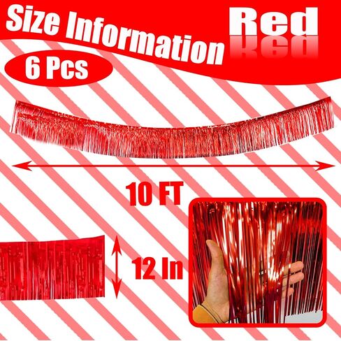 6 Pack 10 Feet Black Red Foil Fringe Garland Metallic Tinsel Streamers Banner Wall Hanging Curtain Backdrop Banner for Parade Floats, Thanksgiving, Christmas, Birthday, Halloween Party Decorations in Kuwait