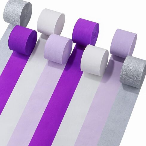 شرائط ورقية من الكريب 8 لفات لتزيين حفلات الزفاف واعياد الميلاد وحفلات استقبال المولود والتخرج ولوازم اصنعها بنفسك (فضي/ارجواني) in Kuwait