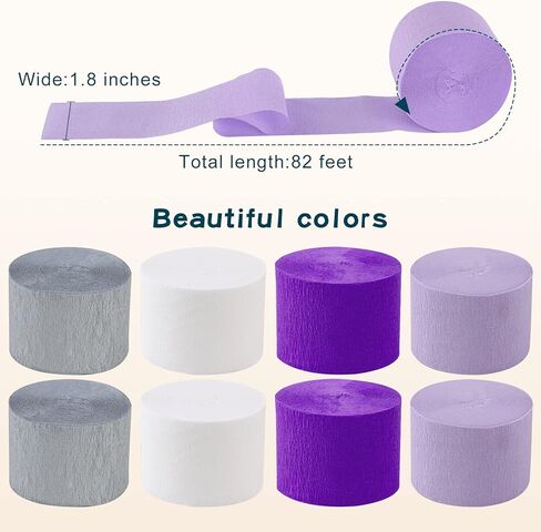 شرائط ورقية من الكريب 8 لفات لتزيين حفلات الزفاف واعياد الميلاد وحفلات استقبال المولود والتخرج ولوازم اصنعها بنفسك (فضي/ارجواني) in Kuwait