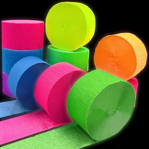 400 feet Glow Party Neon Streamer Decorations Glow Crepe Paper Streamers UV Reactive Fluorescent Neon Paper Streamers Glow in The Dark Party Supplies and Decorations Wedding Birthday Blacklight Party in Kuwait