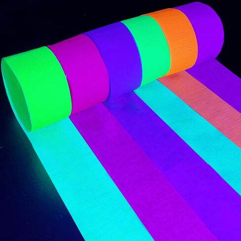 400 feet Glow Party Neon Streamer Decorations Glow Crepe Paper Streamers UV Reactive Fluorescent Neon Paper Streamers Glow in The Dark Party Supplies and Decorations Wedding Birthday Blacklight Party in Kuwait