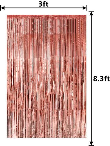 3 قطع ستائر من رقائق معدنية ذات اهداب ذهبية وردية، ستائر من الشبك المعدني مقاس 3.28 قدم × 8.3 قدم لاعياد الميلاد وحفلات الزفاف وحفلات ما قبل الزواج وحفلات الخطوبة وحفلات استقبال المولود in Kuwait