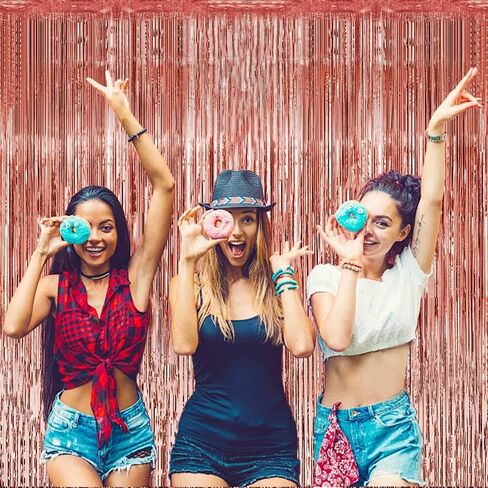 3 قطع ستائر من رقائق معدنية ذات اهداب ذهبية وردية، ستائر من الشبك المعدني مقاس 3.28 قدم × 8.3 قدم لاعياد الميلاد وحفلات الزفاف وحفلات ما قبل الزواج وحفلات الخطوبة وحفلات استقبال المولود in Kuwait