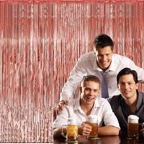 3 قطع ستائر من رقائق معدنية ذات اهداب ذهبية وردية، ستائر من الشبك المعدني مقاس 3.28 قدم × 8.3 قدم لاعياد الميلاد وحفلات الزفاف وحفلات ما قبل الزواج وحفلات الخطوبة وحفلات استقبال المولود in Kuwait