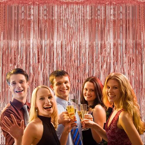 3 قطع ستائر من رقائق معدنية ذات اهداب ذهبية وردية، ستائر من الشبك المعدني مقاس 3.28 قدم × 8.3 قدم لاعياد الميلاد وحفلات الزفاف وحفلات ما قبل الزواج وحفلات الخطوبة وحفلات استقبال المولود in Kuwait