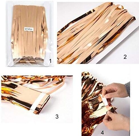 3 قطع ستائر من رقائق معدنية ذات اهداب ذهبية وردية، ستائر من الشبك المعدني مقاس 3.28 قدم × 8.3 قدم لاعياد الميلاد وحفلات الزفاف وحفلات ما قبل الزواج وحفلات الخطوبة وحفلات استقبال المولود in Kuwait