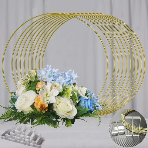 10 قطع من YALLOVE قطعة مركزية للطاولة على شكل زهرة مقاس 30.48 سم، حامل حلقي إكليل معدني مع قاعدة أكريليك شفافة كريستالية لتزيين البالونات والزهور، الزهرة غير متضمنة in Kuwait