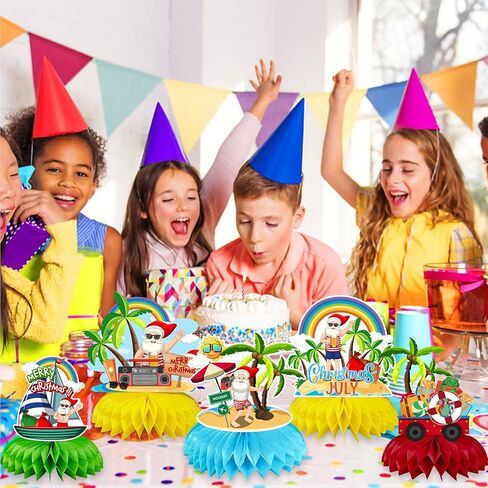 زينة عيد الميلاد في يوليو - 9 قطع قطع مركزية لطاولة قرص العسل لعيد الميلاد في يوليو ميلي كاليكيماكا لوازم حفلات عيد الميلاد الصيفية سانتا هاواي بيتش بول قطع مركزية على شكل قرص العسل in Kuwait