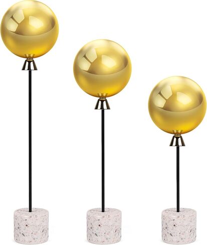 3 قطع من زخارف بالونات معدنية من PHIROWN، ديكور منزلي ذهبي مع 3 ارتفاعات مختلفة وكرات من الفولاذ المقاوم للصدأ، ديكورات طاولة مركزية للديكور الحديث لغرفة المعيشة وغرفة النوم ورف المطبخ in Kuwait