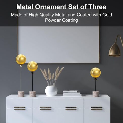 3 قطع من زخارف بالونات معدنية من PHIROWN، ديكور منزلي ذهبي مع 3 ارتفاعات مختلفة وكرات من الفولاذ المقاوم للصدأ، ديكورات طاولة مركزية للديكور الحديث لغرفة المعيشة وغرفة النوم ورف المطبخ in Kuwait
