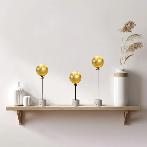 3 قطع من زخارف بالونات معدنية من PHIROWN، ديكور منزلي ذهبي مع 3 ارتفاعات مختلفة وكرات من الفولاذ المقاوم للصدأ، ديكورات طاولة مركزية للديكور الحديث لغرفة المعيشة وغرفة النوم ورف المطبخ in Kuwait