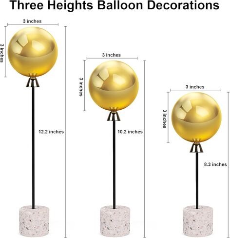 3 قطع من زخارف بالونات معدنية من PHIROWN، ديكور منزلي ذهبي مع 3 ارتفاعات مختلفة وكرات من الفولاذ المقاوم للصدأ، ديكورات طاولة مركزية للديكور الحديث لغرفة المعيشة وغرفة النوم ورف المطبخ in Kuwait