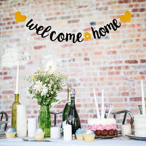 Welcome Home Banner Welcome Back Party Decorations Blue Glitter Home Party Sign Decors Banner for Military Army Homecoming Party Decorations, Family Theme Party Supplies (Blue) in Saudi Arabia