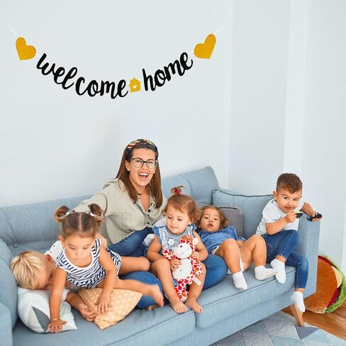 Welcome Home Banner Welcome Back Party Decorations Blue Glitter Home Party Sign Decors Banner for Military Army Homecoming Party Decorations, Family Theme Party Supplies (Blue) in Saudi Arabia