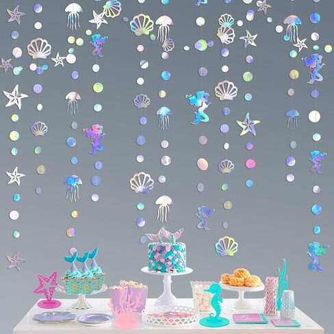 52 Ft Mermaid Party Decorations Purple Teal Coral Garland with Jellyfish Seashell Starfish Pearl Lavender Aqua Paper Streamer for Under The Sea Little Mermaid Theme Birthday Bachelorette Baby Shower in Kuwait