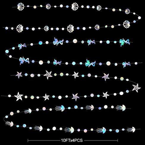 52 Ft Mermaid Party Decorations Purple Teal Coral Garland with Jellyfish Seashell Starfish Pearl Lavender Aqua Paper Streamer for Under The Sea Little Mermaid Theme Birthday Bachelorette Baby Shower in Kuwait