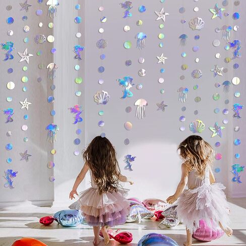 52 Ft Mermaid Party Decorations Purple Teal Coral Garland with Jellyfish Seashell Starfish Pearl Lavender Aqua Paper Streamer for Under The Sea Little Mermaid Theme Birthday Bachelorette Baby Shower in Kuwait