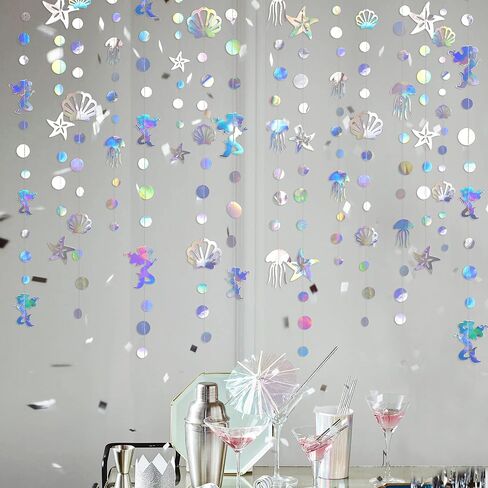 52 Ft Mermaid Party Decorations Purple Teal Coral Garland with Jellyfish Seashell Starfish Pearl Lavender Aqua Paper Streamer for Under The Sea Little Mermaid Theme Birthday Bachelorette Baby Shower in Kuwait