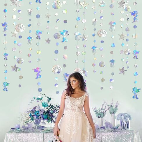 52 Ft Mermaid Party Decorations Purple Teal Coral Garland with Jellyfish Seashell Starfish Pearl Lavender Aqua Paper Streamer for Under The Sea Little Mermaid Theme Birthday Bachelorette Baby Shower in Kuwait