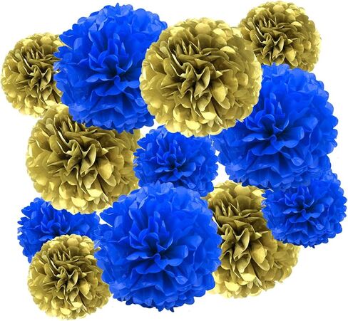 YESON Black and Gold Tissue Paper Pom Poms Hanging Tissue Flowers Poms Decorations Pack of 12 for Wedding, Birthday,Party Backdrop Decor ect. (12", 10",Tissue Paper Flowers) in Saudi Arabia