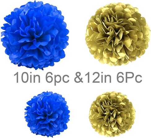 YESON Black and Gold Tissue Paper Pom Poms Hanging Tissue Flowers Poms Decorations Pack of 12 for Wedding, Birthday,Party Backdrop Decor ect. (12", 10",Tissue Paper Flowers) in Saudi Arabia