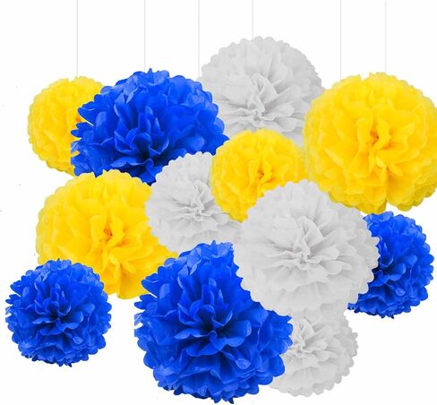 YESON Black and Gold Tissue Paper Pom Poms Hanging Tissue Flowers Poms Decorations Pack of 12 for Wedding, Birthday,Party Backdrop Decor ect. (12", 10",Tissue Paper Flowers) in Saudi Arabia