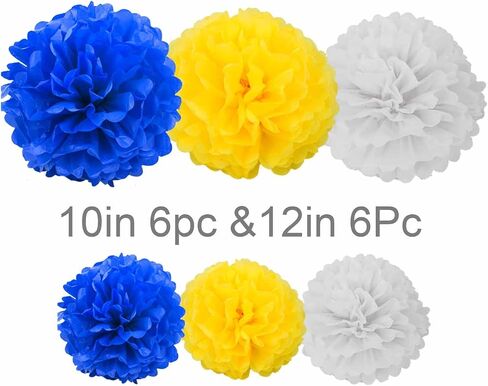 YESON Black and Gold Tissue Paper Pom Poms Hanging Tissue Flowers Poms Decorations Pack of 12 for Wedding, Birthday,Party Backdrop Decor ect. (12", 10",Tissue Paper Flowers) in Saudi Arabia