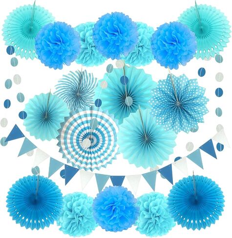 ZERODECO Party Decoration, 21 Pcs Black and Gold Hanging Paper Fans, Pom Poms Flowers, Garlands String Polka Dot and Triangle Bunting Flags for Birthday Parties Wedding Décor, Table & Wall Decorations in Saudi Arabia
