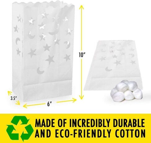 NT_Big 20 قطعة من أكياس الشموع المضيئة البيضاء الخاصة فانوس حقيبة نجوم القمر دائم قابلة لإعادة الاستخدام مواد القطن مثبطة للحريق الزفاف عيد الحب استقبال الخطوبة اقتراح الزواج in Kuwait