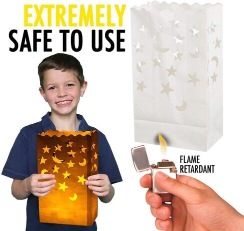 NT_Big 20 قطعة من أكياس الشموع المضيئة البيضاء الخاصة فانوس حقيبة نجوم القمر دائم قابلة لإعادة الاستخدام مواد القطن مثبطة للحريق الزفاف عيد الحب استقبال الخطوبة اقتراح الزواج in Kuwait