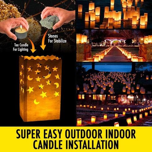 NT_Big 20 قطعة من أكياس الشموع المضيئة البيضاء الخاصة فانوس حقيبة نجوم القمر دائم قابلة لإعادة الاستخدام مواد القطن مثبطة للحريق الزفاف عيد الحب استقبال الخطوبة اقتراح الزواج in Kuwait