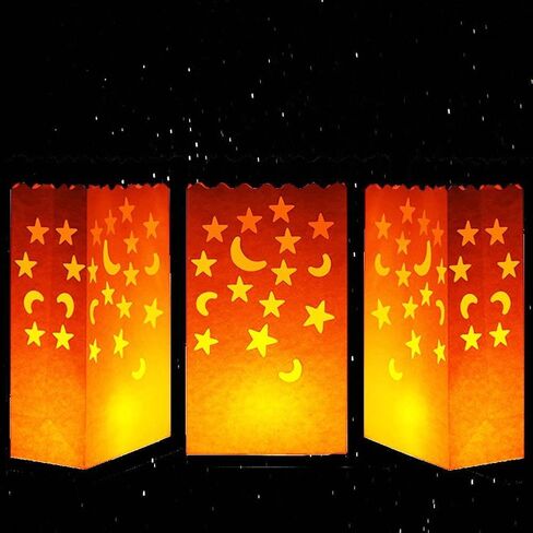 NT_Big 20 قطعة من أكياس الشموع المضيئة البيضاء الخاصة فانوس حقيبة نجوم القمر دائم قابلة لإعادة الاستخدام مواد القطن مثبطة للحريق الزفاف عيد الحب استقبال الخطوبة اقتراح الزواج in Kuwait