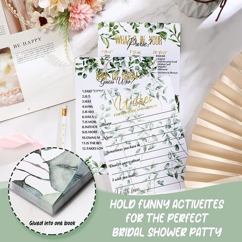 مجموعة ألعاب دش الزفاف 220 قطعة من Outus، بطاقات ألعاب الزفاف، بطاقات الأوكالبتوس والليمون، مستلزمات ألعاب الزفاف وأقلام الرصاص وإكسسوارات الأنشطة للعروس والعريس وحفلات الزفاف (نمط أخضر) in Kuwait