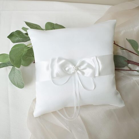 STAFUNI Wedding Ring Pillow, Pearl Ivory Satin Ring Bearer Pillow,Ring Bearer Cushion for Wedding Party in Kuwait