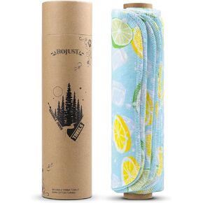 لفة مناشف ورقية قابلة لإعادة الاستخدام من BOJUST | 12 منشفة من الفلانيل القطني صديقة للبيئة وقابلة للغسل مع لفة من الورق المقوى | مناديل ورقية قابلة للغسل وإعادة الاستخدام، مناشف ورقية بدون ورق (ليمون، 12 منشفة) in Kuwait