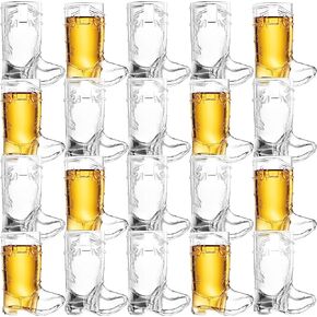 Cowboy Boot Shot Glasses - (Bulk Pack of 24) Mini Reusable and Disposable Clear Plastic Shot Glass Cups for Themed Birthday Parties Decorations and Cowboy Bachelorette Party Favors, Holds 1-Oz