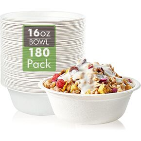 Vplus 200 Pack 12 OZ Paper Bowls, Disposable Compostable Bowls Bulk, Eco-friendly Bagasse Bowls, Heavy-duty Bowls Perfect for Milk Cereals, Snacks, Salads