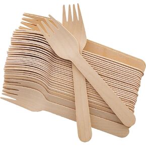 Disposable Wooden Forks -Pack of 100, 6.5" Length-Biodegradable, Natural Wooden Utensils, Great for Parties,Camping,Weddings&Dinner Events (Forks) in Saudi Arabia