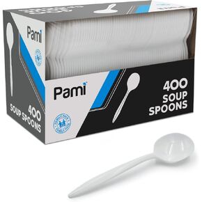 PAMI Medium-Weight Disposable Plastic Forks [400-Pack] - Bulk White Plastic Silverware For Parties, Weddings, Catering Food Stands, Takeaway Orders & More- Sturdy Single-Use Partyware Forks in Kuwait