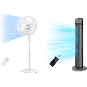 PELONIS 16'' Pedestal Remote Control, Oscillating Stand Up Fan 7-Hour Timer & Table Fan 12-Inch Oscillating Table Fan Small Portable Electric Plug-In Desk Fan