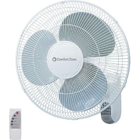 Comfort Zone Oscillating Wall Mount Fan with Remote Control, Timer, Auto Shut Off, Adjustable Tilt, Quiet, 16 inch, 3 Speed, Ideal for Home, Bedroom, Gym & Office, Airflow 14.07 ft/sec, CZ16WR in Kuwait