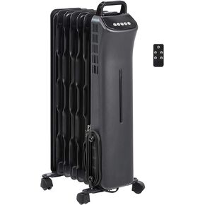 Amazon Basics Portable Radiator Heater with 7 Wavy Fins, Manual Control, Black, 1500W, 13.1 x 26.3 x 9.8 in in Saudi Arabia