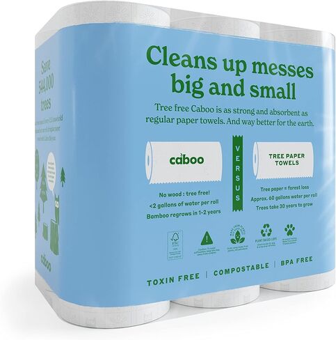 Caboo Tree Free Paper Towels, 2 Rolls, Tree Free, Eco Friendly, Earth Friendly, Sustainable Kitchen Paper Towels with Strong 2 Ply Sheets in Kuwait