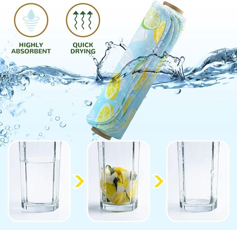 لفة مناشف ورقية قابلة لإعادة الاستخدام من BOJUST | 12 منشفة من الفلانيل القطني صديقة للبيئة وقابلة للغسل مع لفة من الورق المقوى | مناديل ورقية قابلة للغسل وإعادة الاستخدام، مناشف ورقية بدون ورق (ليمون، 12 منشفة) in Kuwait