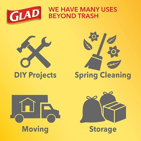 أكياس قمامة برباط طويل من GLAD ForceFlex، أكياس قمامة بيضاء سعة 13 جالونًا لسلة قمامة المطبخ الطويلة، أكياس حماية من التسرب غير معطرة، 120 قطعة - قد تختلف التعبئة in Kuwait