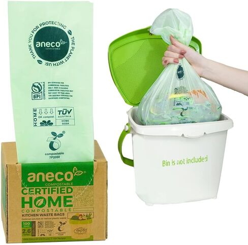 ANECO 100% Compostable Trash Bags 2.6 Gallon, Extra Thick Kitchen Small Compost Bags for Countertop Bin (100 Count) in Saudi Arabia