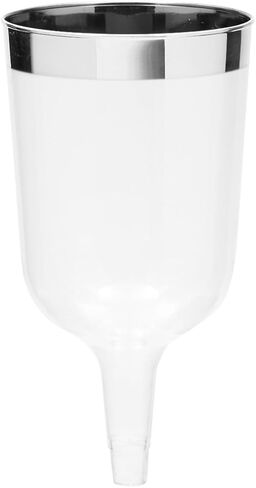 Juvale 50 Pack 7 Oz Clear Plastic Wine Glasses for Parties, Silver Rimmed Goblet Cups with Stems for Weddings in Saudi Arabia