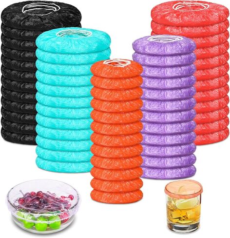 200 Pcs 5 Size Plastic Bowl Covers with Elastic Bulk Reusable Bowl Covers Disposable Food Covers Storage Cover Plastic Wrap for Leftovers Family Outdoor Picnic (Vivid Colors) in Saudi Arabia