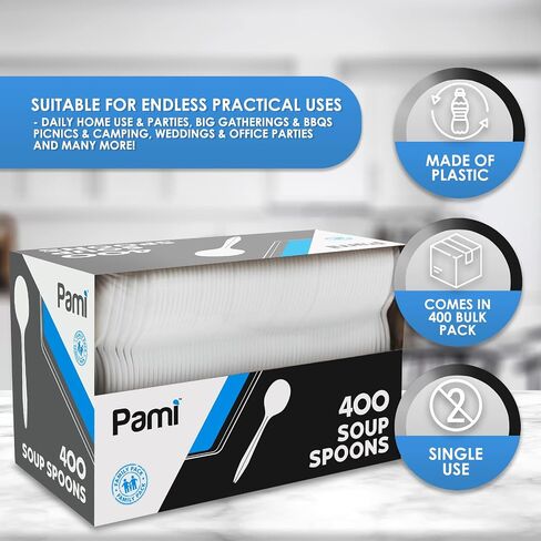 شوكة بلاستيكية متوسطة الوزن للاستعمال مرة واحدة من PAMI [400 قطعة] - أدوات فضية بلاستيكية بيضاء كبيرة للحفلات وحفلات الزفاف وأكشاك تقديم الطعام وطلبات الوجبات الجاهزة والمزيد - شوكات حفلات قوية للاستخدام مرة واحدة in Kuwait