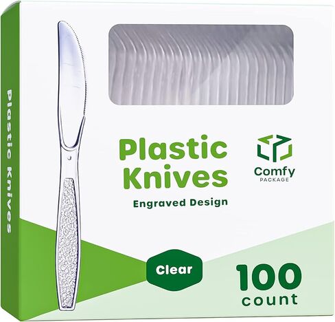 Comfy Package [100 Pack] Heavyweight Clear Plastic Forks with Engraved Design - Disposable Sturdy Plastic Utensils for Parties, Weddings, and Events in Saudi Arabia
